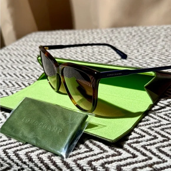 Longchamp Tortoise & Blue Cat-Eye Sunglasses - LO718S 230 - NWOT - Picture 8 of 11